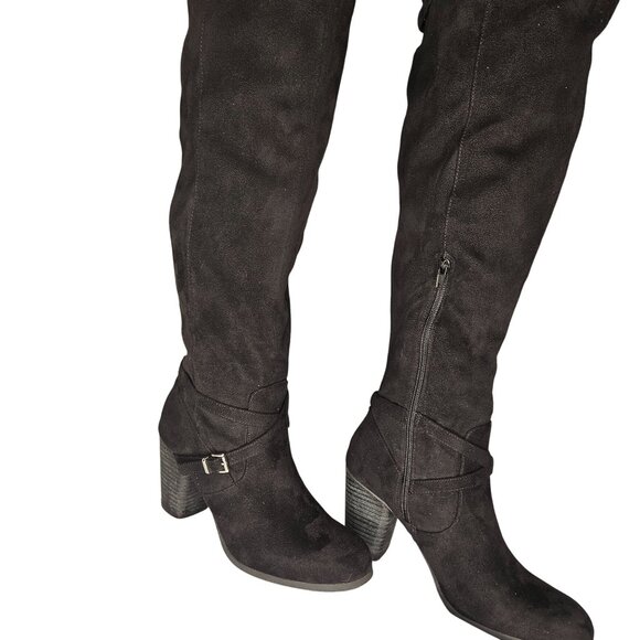 Chunky Goth black heel whimsigoth over the knee faux suede size 8 - Picture 3 of 15